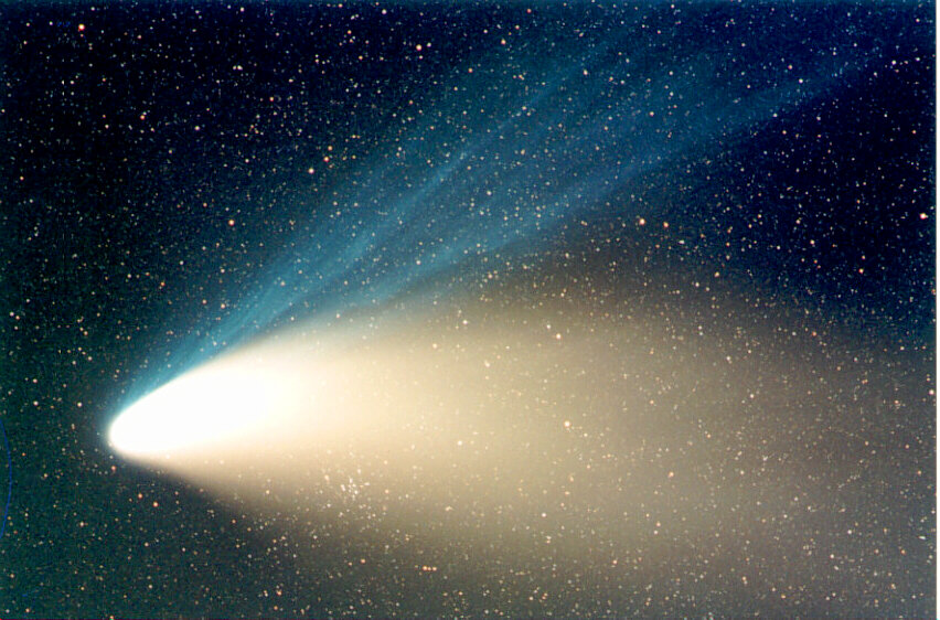 A Star Cluster Through Hale-Bopp's Tail