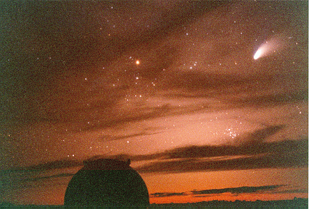 Sunset with Hale-Bopp at Keck